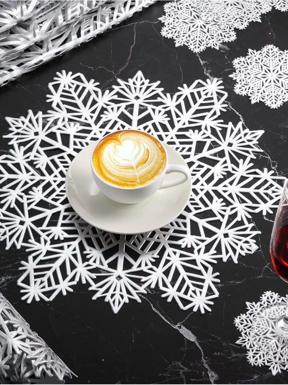 Silver Snowflake Set of Festive Placemats and Coasters